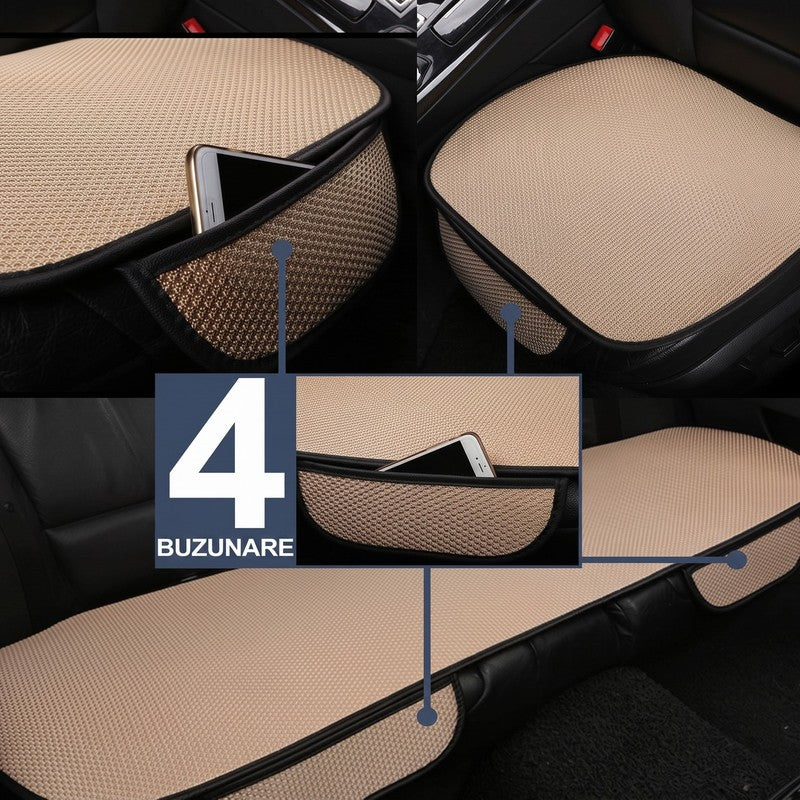 Set 3 huse pentru scaune auto NextWave®️, protecție la pete și uzură, confort ridicat, buzunare frontale, — detaliu vizual 4