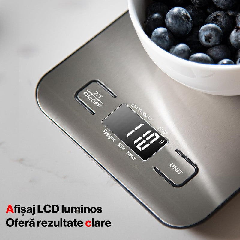 Cantar de bucatarie digital NextWave® din otel inoxidabil 304 – capacitate 5 kg cu precizie de 1 g, displa — detaliu vizual 4