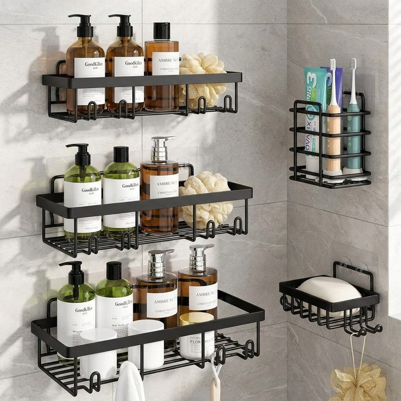 Raft de baie NextWave® la set, 5 piese cu 3 etajere pentru dus, 1 suport pentru sapun si 1 suport pentru p — detaliu vizual 4