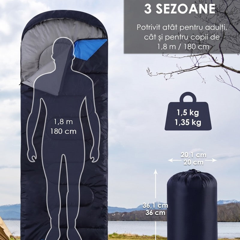 Sac de dormit NextWave®️, 3 sezoane, impermeabil și respirabil, glugă cu șnur, fermoar la picioare pentru — detaliu vizual 4