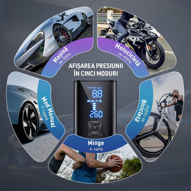 Compresor Auto Portabil Digital NextWave cu accumulator, 150PSI/10 Bari, Baterie Reincarcabila, pentru Anv — detaliu vizual 4