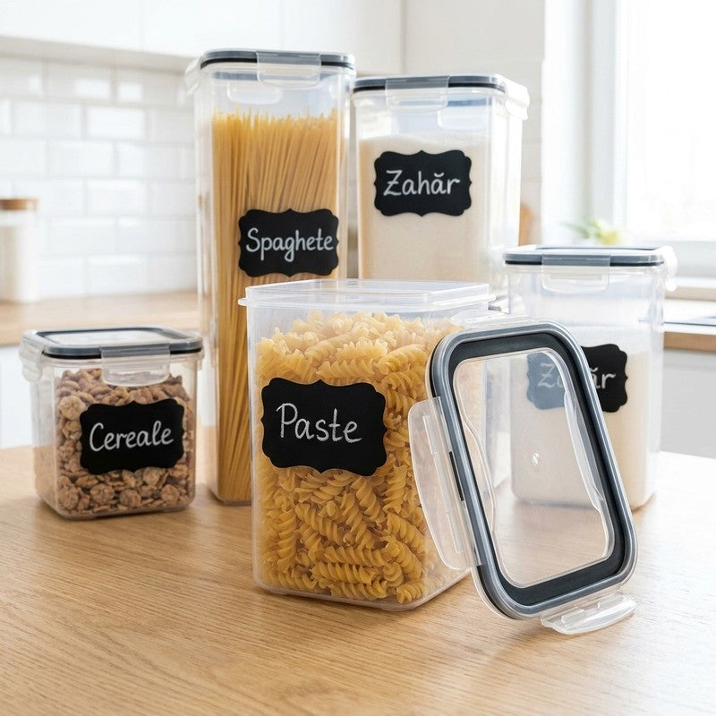 Set 8 cutii depozitare alimente NextWave® – plastic alimentar transparent fara BPA, inchidere ermetica cu — detaliu vizual 4