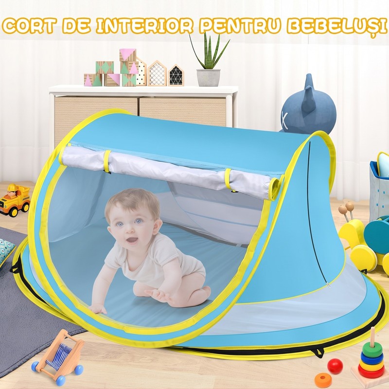 Cort de plaja pentru bebelusi NextWave®️, protectie solara UPF 50+, deschidere rapida pop-up, plasa respir — detaliu vizual 4