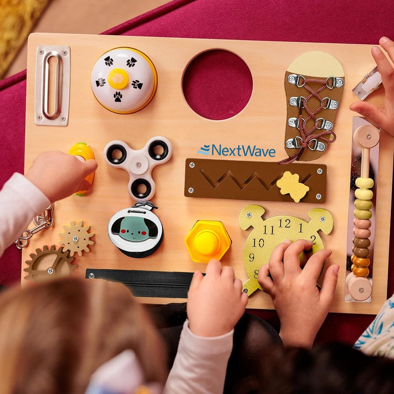 Placa senzoriala NextWave®, tabla de activitati Montessori din lemn cu 14 activitati educationale pentru i — detaliu vizual 4