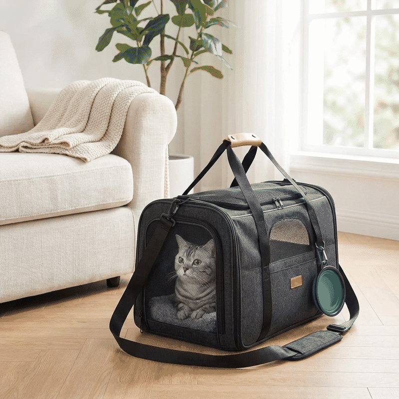 Geanta pentru transport animale mici NextWave®, pisica, caine, iepure, din panza, 45x35x33 cm, Baza rezistenta cu covoras, Us