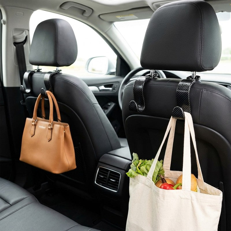 Set 4 carlige spatar auto NextWave®️, textura fibra de carbon, capacitate mare pana la 10 kg, pentru organi — beneficii cheie