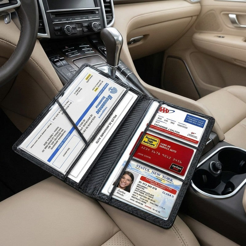 Organizator documente auto NextWave®, pentru talon, asigurare, permis si carduri, 6 compartimente cu ferest — beneficii cheie