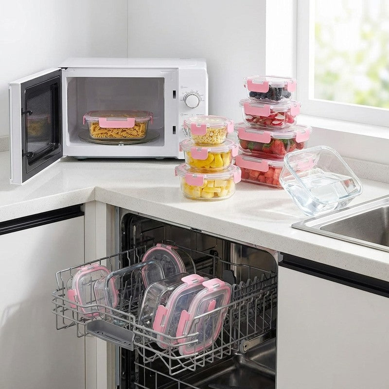 Set 15 Caserole Alimentare din sticla NextWave®️ Capace Etanse, Depozitare Frigider si Congelator, Potrivit — beneficii cheie