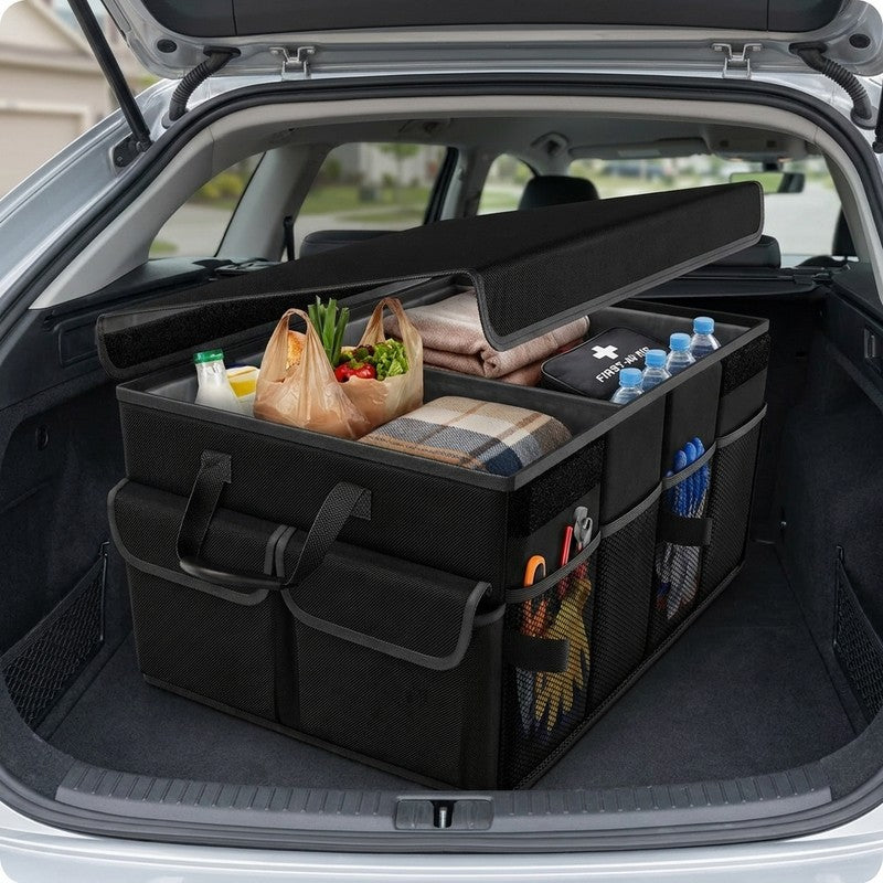 Organizator portbagaj auto NextWave®, pliabil, capacitate 45 L, 2 compartimente spatioase, material Oxford — beneficii cheie