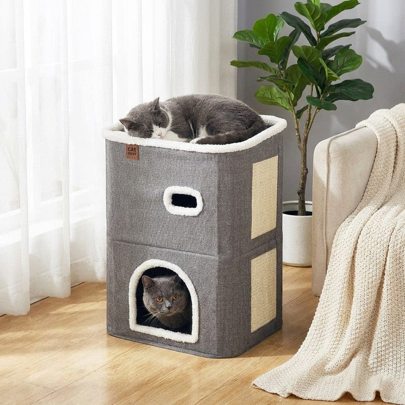 Casa Pisici NextWave®, Casuta Pliabila Tip Pestera, Pat Interior cu Platforma Superioara, Ansamblu de Zgari — beneficii cheie