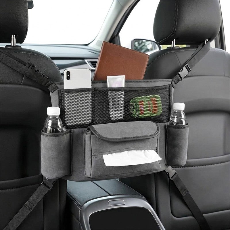 Organizator auto NextWave, 5 compartimente, suede & piele ecologica, gri, 36x25x22cm — beneficii cheie