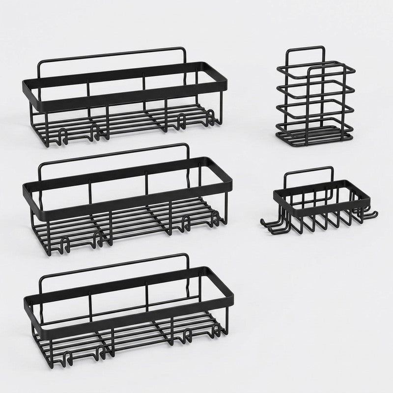 Raft de baie NextWave® la set, 5 piese cu 3 etajere pentru dus, 1 suport pentru sapun si 1 suport pentru pe — beneficii cheie