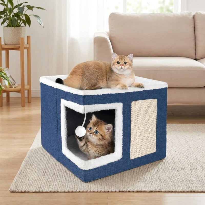 Casa Pisici NextWave®, Casuta Moale pentru Interior, Pat Tip Pestera cu Perna Detasabila, Material Bumbac, — beneficii cheie