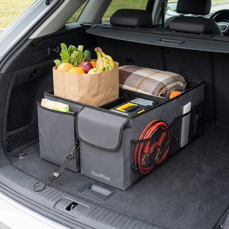 Organizator portbagaj auto NextWave®️ cu chingi de ancorare, Multifunctional, Pliabil, 9 compartimente, Cap — beneficii cheie