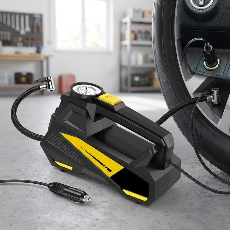 Compresor auto portabil NextWave 12V, manometru digital, 150 PSI, galben-negru — beneficii cheie