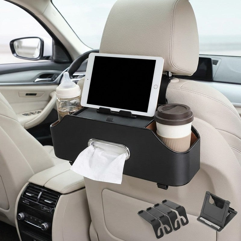 Organizator spatar auto NextWave®️, suport multifunctional cu buzunar pentru tableta, 2 suporturi de pahare — beneficii cheie