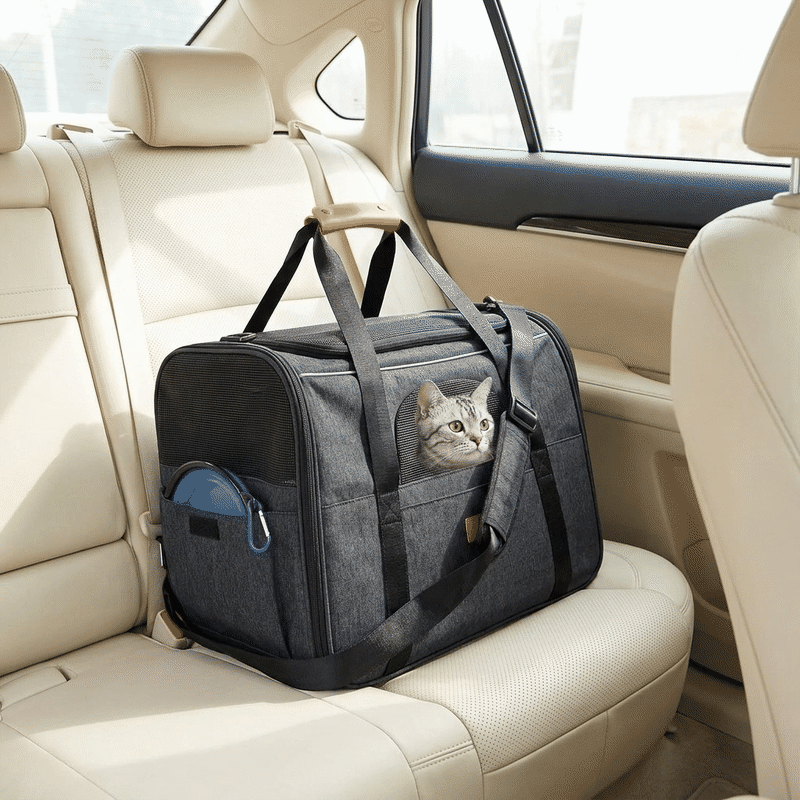 Geanta pentru transport animale mici NextWave®, pisica, caine, iepure, din panza, 45x35x33 cm, Baza rezistenta cu covoras, Us