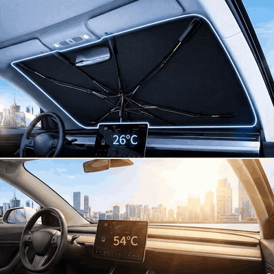 Parasolar auto NextWave® tip umbrela pentru parbriz, material reflectorizant 240T cu strat de racire, p — problemă și soluție