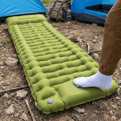 Saltea gonflabilă camping NextWave®️, suport confortabil cu pernă integrată, pompă de picior pentru umf — problemă și soluție