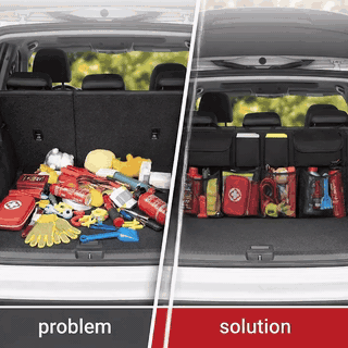 Organizator portbagaj auto suspendat NextWave®️, material Oxford 600D impermeabil, 8 buzunare incapatoa — problemă și soluție