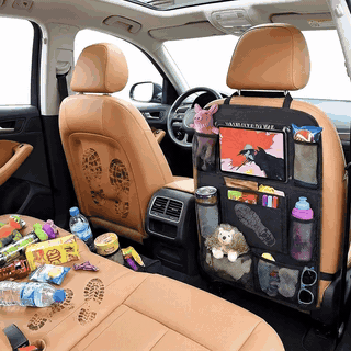 Set 2 organizatoare spatar scaun auto NextWave®️, protectie universala, buzunare multiple + buzunar mar — problemă și soluție