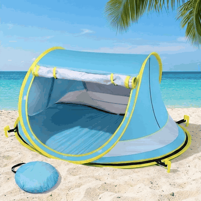 Cort de plaja pentru bebelusi NextWave®️, protectie solara UPF 50+, deschidere rapida pop-up, plasa res — problemă și soluție