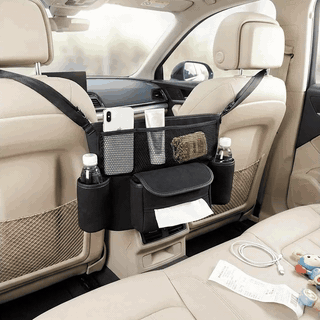 Organizator intre scaune auto NextWave®️, suport pretios cu 5 compartimente, material suede & piele eco — problemă și soluție