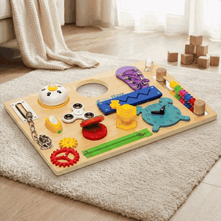 Placa senzoriala NextWave®, tabla de activitati Montessori din lemn cu 14 activitati educationale pentr — problemă și soluție