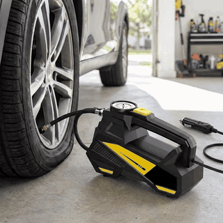 Compresor auto portabil NextWave 12V, manometru digital, 150 PSI, galben-negru — problemă și soluție