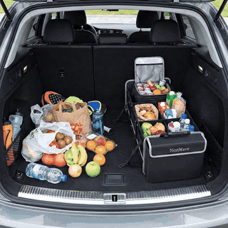 Organizator portbagaj auto cu Geanta Termica NextWave®️ si chingi de ancorare, Multifunctional, Pliabil — problemă și soluție