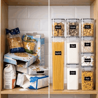 Set 8 cutii depozitare alimente NextWave® – plastic alimentar transparent fara BPA, inchidere ermetica — problemă și soluție