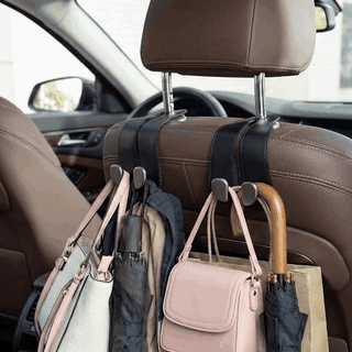 Set 2 carlige auto duble pentru tetiera NextWave®, pentru genti, sacose, haine si accesorii, aliaj de a — problemă și soluție