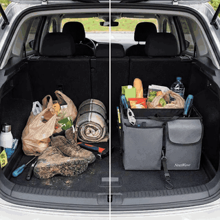 Organizator portbagaj auto NextWave®️ cu chingi de ancorare, Multifunctional, Pliabil, 9 compartimente, — problemă și soluție