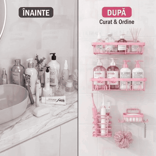 Raft de baie NextWave®, set 5 piese cu 3 etajere pentru dus, 1 suport pentru sapun si 1 suport pentru p — problemă și soluție