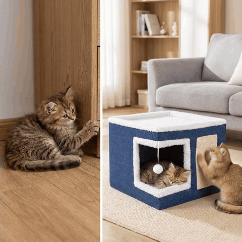 Casa Pisici NextWave®, Casuta Moale pentru Interior, Pat Tip Pestera cu Perna Detasabila, Material Bumb — problemă și soluție