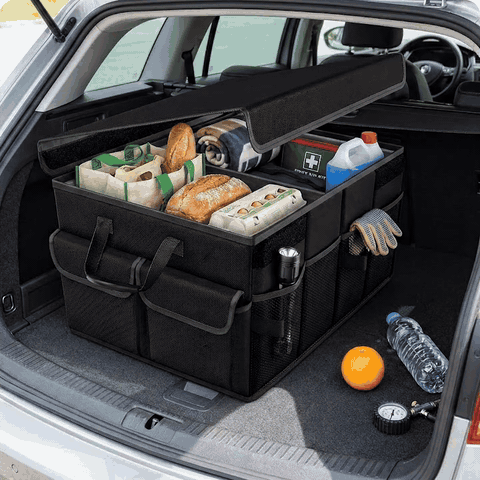 Organizator portbagaj auto NextWave®, pliabil, capacitate 45 L, 2 compartimente spatioase, material Oxf — problemă și soluție