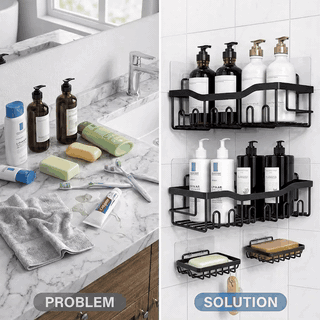 Raft de Baie NextWave® la set, 5 piese cu 2 rafturi pentru dus, 2 suporturi pentru sapun si 1 suport pe — problemă și soluție