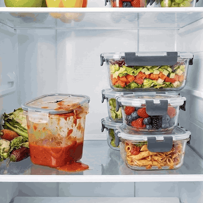 Set 15 Caserole Alimentare din sticla NextWave®️ Capace Etanse, Depozitare Frigider si Congelator, Potr — problemă și soluție