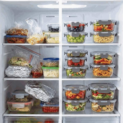 Set 12 Caserole Alimentare din sticla NextWave®️ Capace Etanse, Depozitare Frigider si Congelator, Potr — problemă și soluție