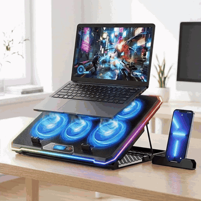 Stand De Racire pentru Laptop BeGenius® cu Suport pentru Telefon, 6 Ventilatoare ultra Silentioase, Coo — problemă și soluție