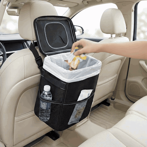 Cos de gunoi auto NextWave®, pliabil si impermeabil, capacitate 7, 6 L, curea reglabila pentru tetiera — problemă și soluție