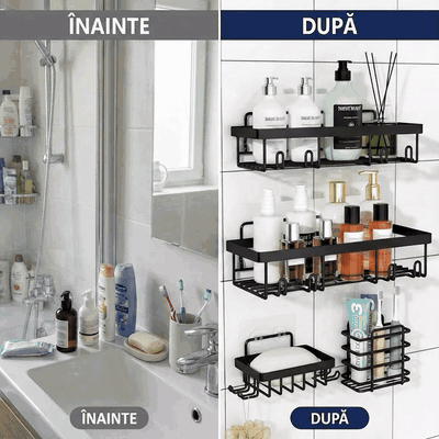 Raft de baie NextWave® la set, 5 piese cu 3 etajere pentru dus, 1 suport pentru sapun si 1 suport pentr — problemă și soluție