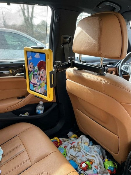 Suport auto tetiera NextWave®️, reglabil pe 3 axe pentru tablete si telefoane 4,7–11 inch, sistem metalic pli — testimonial 1