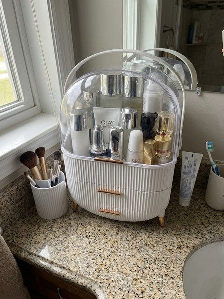 Organizator pentru cosmetice si bijuterii NextWave®, spatiu depozitare cu 2 sertare, vitrina si cutie pensule — testimonial 1