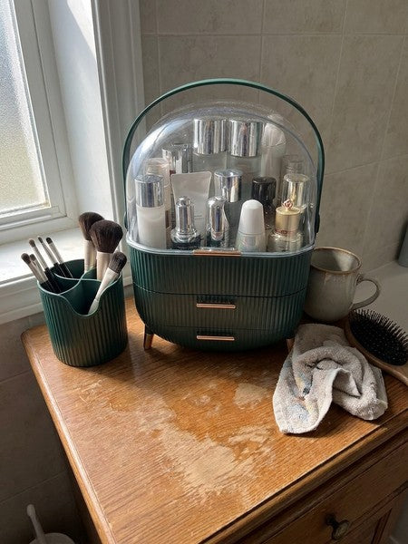 Organizator pentru cosmetice si bijuterii NextWave®, spatiu depozitare cu 2 sertare, vitrina, cutie pensule s — testimonial 1