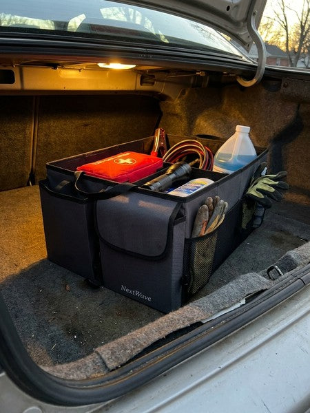 Organizator portbagaj auto NextWave®️ cu chingi de ancorare, Multifunctional, Pliabil, 9 compartimente, Capac — testimonial 2