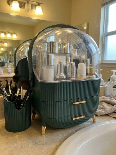 Organizator pentru cosmetice si bijuterii NextWave®, spatiu depozitare cu 2 sertare, vitrina, cutie pensule s — testimonial 2
