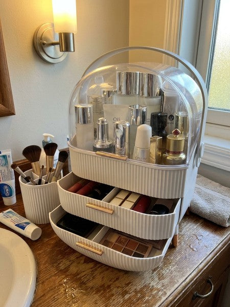 Organizator pentru cosmetice si bijuterii NextWave®, spatiu depozitare cu 2 sertare, vitrina si cutie pensule — testimonial 2