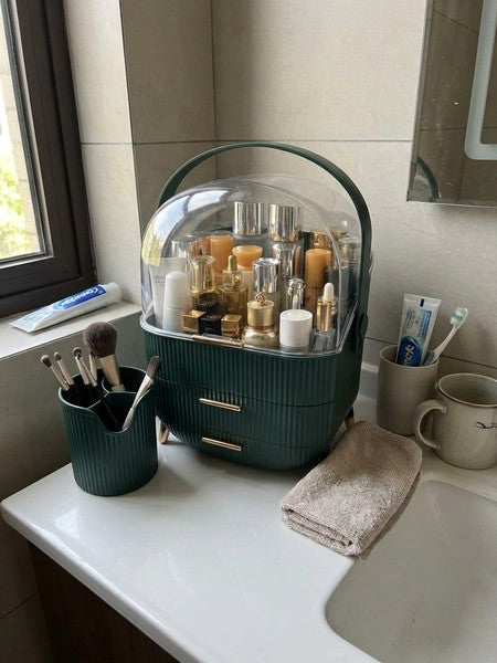 Organizator pentru cosmetice si bijuterii NextWave®, spatiu depozitare cu 2 sertare, vitrina, cutie pensule s — testimonial 3