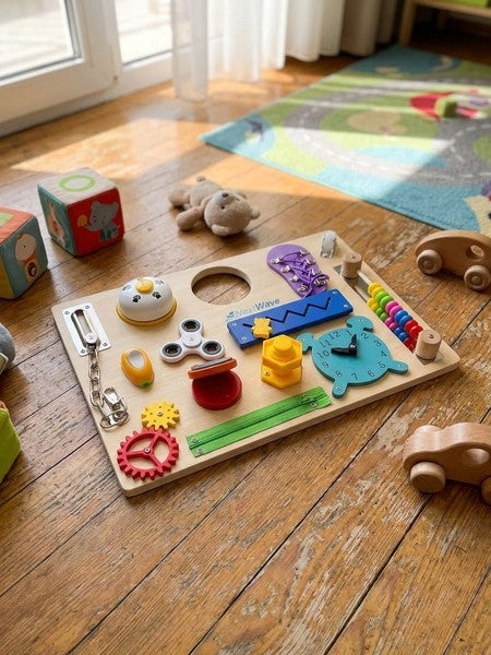 Placa senzoriala NextWave®, tabla de activitati Montessori din lemn cu 14 activitati educationale pentru inva — testimonial 3